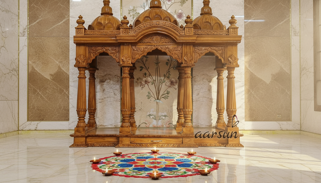 Teak Wood Temple with Designer Polish